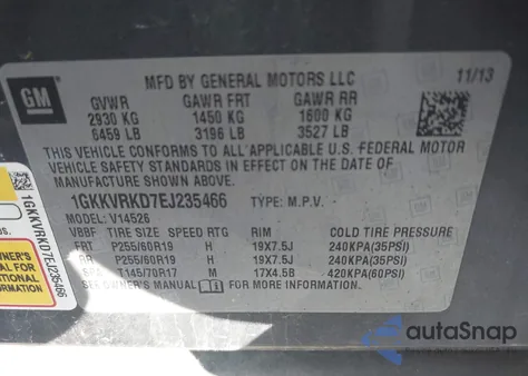 2014 GMC Acadia Slt-1 z USA, uszkodzony, nr VIN 1GKKVRKD7EJ235466